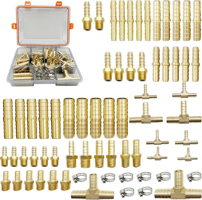 Rolfutool 69 pcs Brass Hose Barb Fittings Assortment Kits 1/8" 3/16" 1/4" 5/16" 3/8" 1/2" Barb Splicer & Ba - Image 1